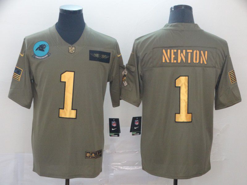Men Carolina Panthers 1 Newton Gold Nike Olive Salute To Service Limited NFL Jersey